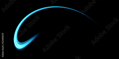 Abstract light lines of movement and speed in blue. Light everyday glowing effect. semicircular wave, light trail curve swirl, car headlights, incandescent optical fiber png.