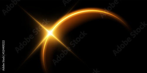 The edge of a golden solar eclipse on a black background. Golden eclipse for product advertising, natural phenomena, horror concept and others.