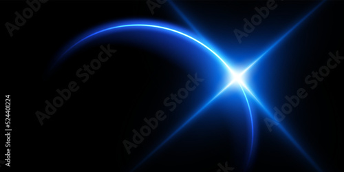 The edge of a solar eclipse on a black background, blue. Blue eclipse for product advertising, natural phenomena, horror concept and others.
