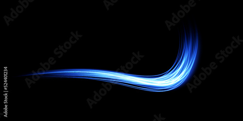 Abstract light lines of movement and speed in blue. Light everyday glowing effect. semicircular wave, light trail curve swirl, car headlights, incandescent optical fiber png.