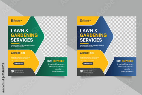 Landscaping Service Social Media Post or Lawn Mower Garden and Web Banner Template. 