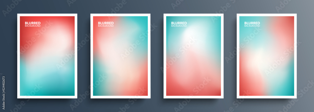 Set of color blurred backgrounds with modern abstract soft color gradient patterns. Green and red. Templates collection for brochures, posters, banners, flyers and cards. Vector illustration.