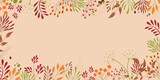 Horizontal Autumn background with different flower and botanical leaves. copy space.