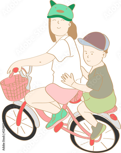 hand drawn siblings riding bicycles photo