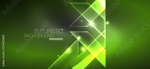 Background wallpaper neon glowing lines and geometric shapes. Dark wallpaper for concept of AI technology, blockchain, communication, 5G, science, business and technology