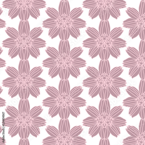 Seamless Pattern with Mauve Flowers and White Background