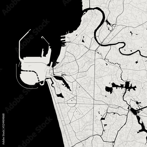 Vector map of Colombo city. Urban grayscale poster. Road map with metropolitan city area view.