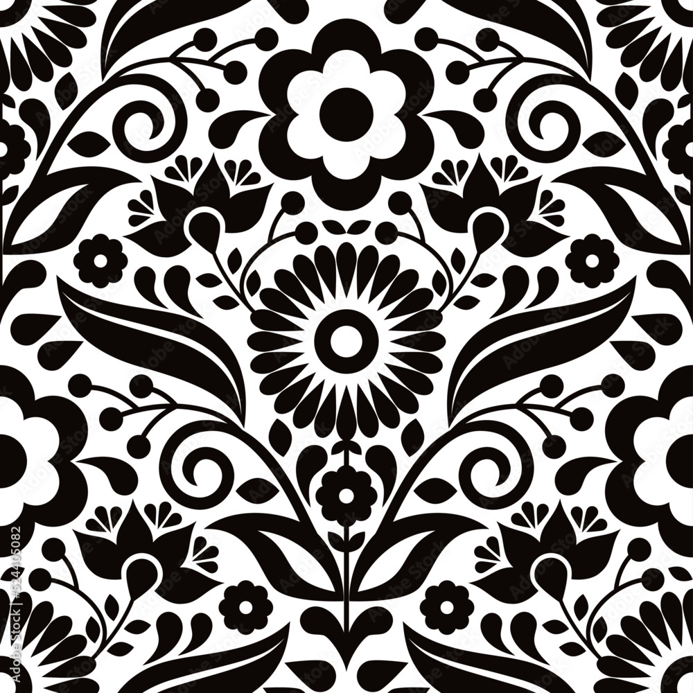 Mexican folk art seamless vector pattern with flowers and leaves, textile or fabric print design inspired by traditional embroidery crafts from Mexico
Mexican folk art seamless vector pattern with flowers and leaves, textile or fabric print design inspired by traditional embroidery crafts from Mexico