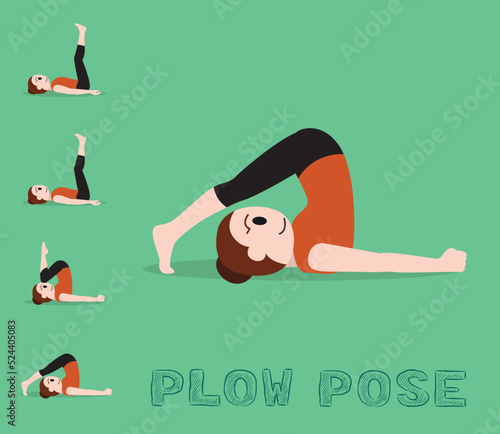 Yoga Tutorial Plow Pose Cartoon Vector Illustration