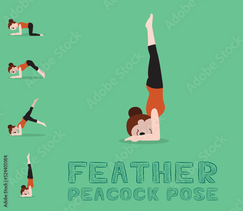 Yoga Tutorial Feather Peacock Pose Cartoon Vector Illustration