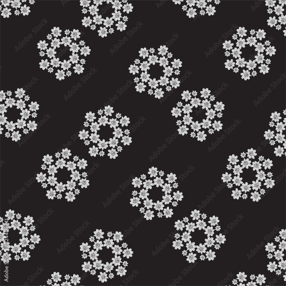 White Flowers Repeating Seamless Pattern with Black Background White Flowers Repeating Seamless Pattern with Black Background