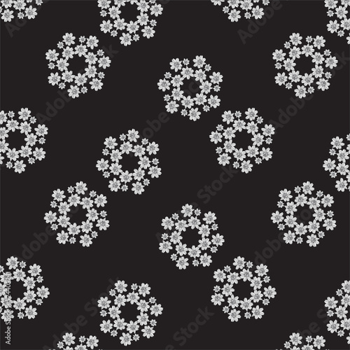  White Flowers Repeating Seamless Pattern with Black Background