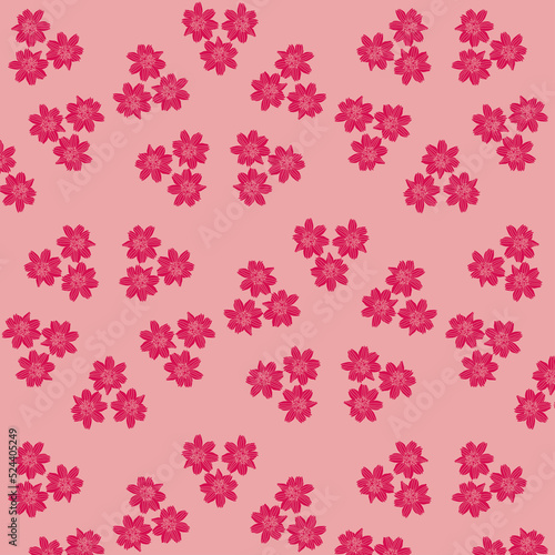 Seamless Repeating Pattern with Ditsy Red flowers and coral Background 