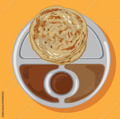 Vector roti prata or roti canai dish served on an aluminium tray.