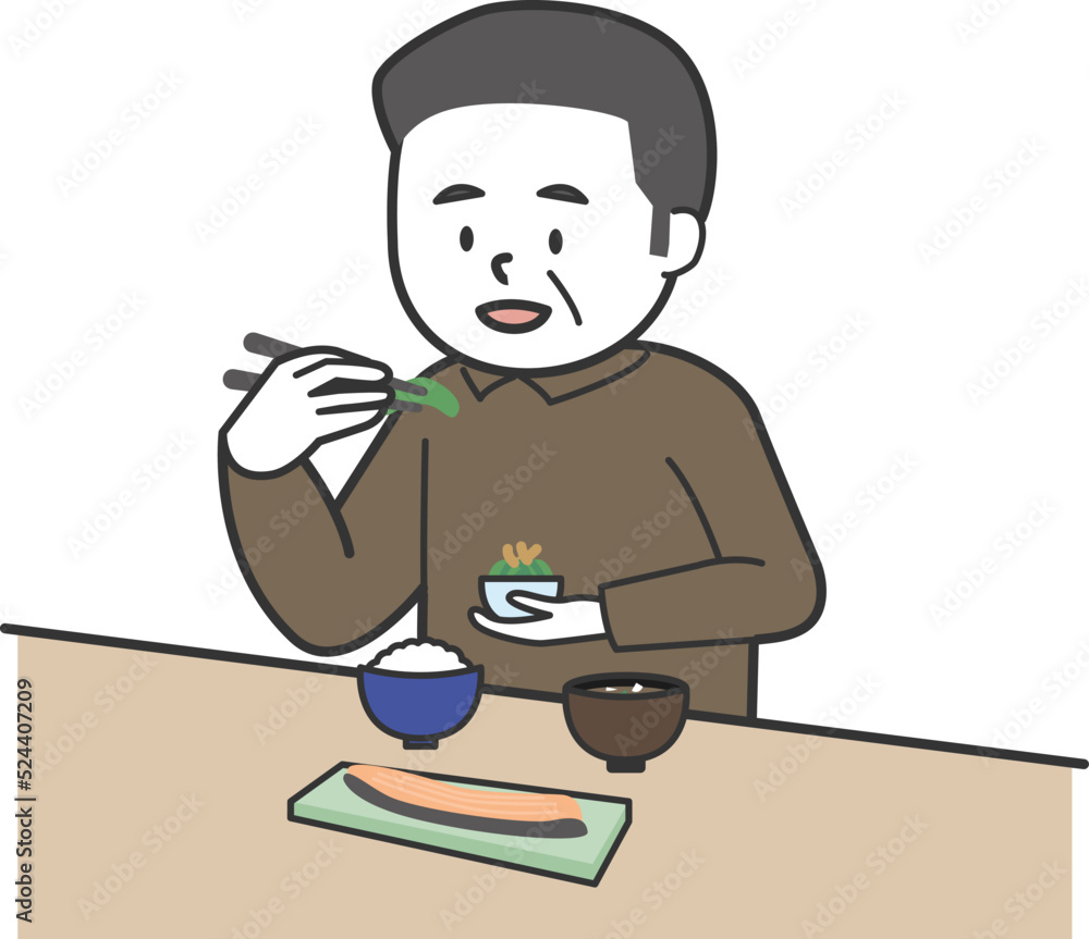 Middle-aged man eating Japanese food Middle-aged man eating Japanese food