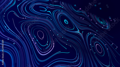 Abstract digital background from rounded colored lines. Information flow space. Big data visualization. 3D rendering.