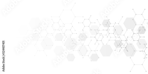 Genetic engineering and molecular structure, hexagon DNA network, science chemical and biotechnology concept, innovation technology, healthcare, and medicine design.