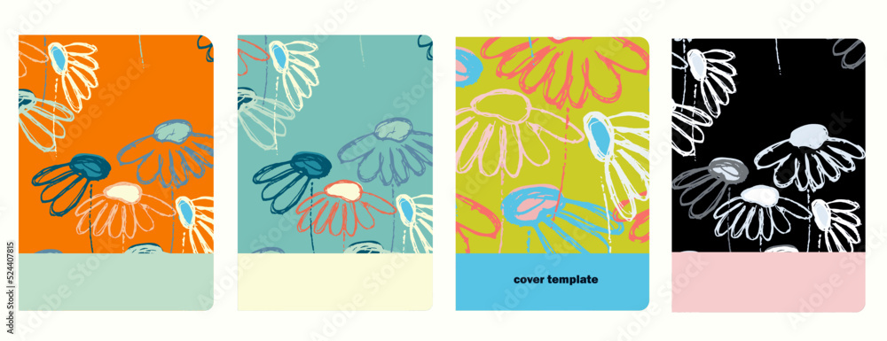 Cover page vector templates based on seamless patterns with hand drawn Echinacea flowers. Background for school exercise books, notebooks, diaries Cover page vector templates based on seamless patterns with hand drawn Echinacea flowers. Background for school exercise books, notebooks, diaries