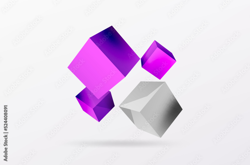 3d vector abstract background. Flying cubes composition. Trendy techno business template for wallpaper, banner, background or landing 3d vector abstract background. Flying cubes composition. Trendy techno business template for wallpaper, banner, background or landing