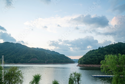 At dusk, the beautiful natural scenery of the sun lake is in Shizhu County, Chongqing, China photo