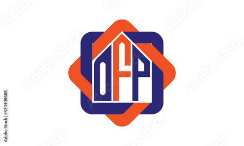 OFP three letter real estate logo with home icon logo design vector template | construction logo | housing logo | engineering logo | initial letter logo | minimalist logo | property logo | photo