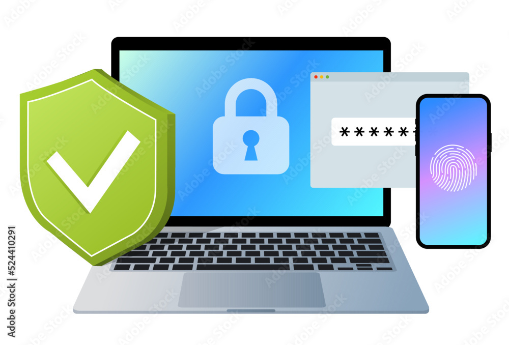 Internet security vector illustration concept. Private data on desktop and mobile. Cyber security services. Vector illustration in flat style. Internet security vector illustration concept. Private data on desktop and mobile. Cyber security services. Vector illustration in flat style.