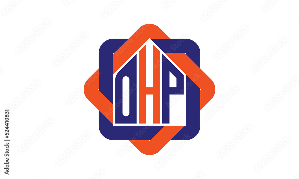OHP three letter real estate logo with home icon logo design vector ...