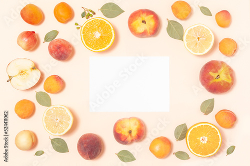 Tropical fruits on pink background