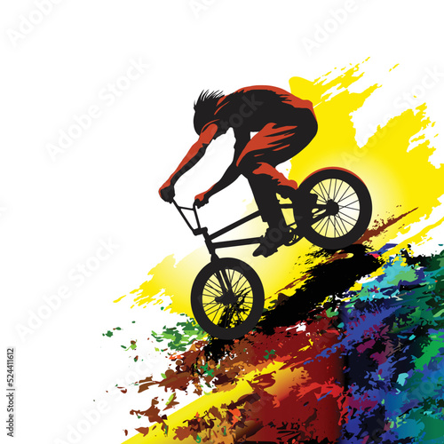 Fototapeta Naklejka Na Ścianę i Meble -  Cyclist jumping, extreme sports vector illustration
