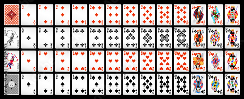 Poker with isolated cards on a black background. Playing cards for poker, full deck.