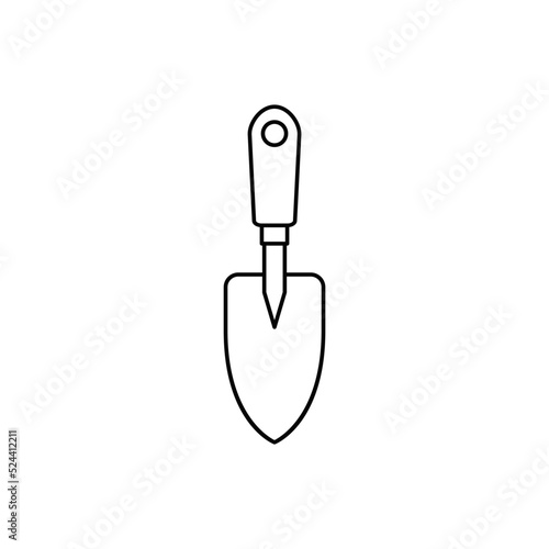 Hand gardening shovel, garden trowel icon in line style icon, isolated on white background