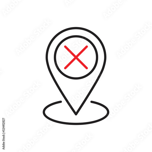 Delete map marker icon design. Closed Marker symbol isolated on white background. vector illustration