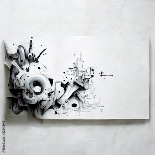 abstract graffiti shape in black and gray over white