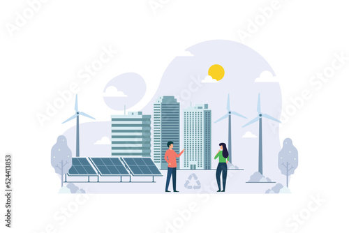 Sustainable energy for communities environmental friendly city vector illustration