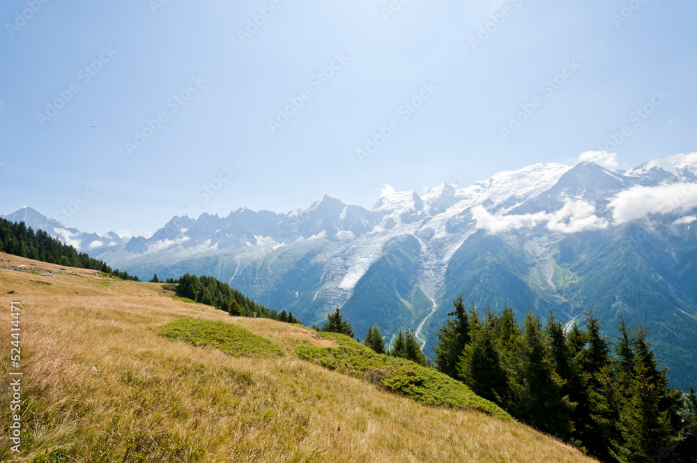 View of the Mont-Blanc Massif, Chamonix Mont-Blanc, France View of the Mont-Blanc Massif, Chamonix Mont-Blanc, France