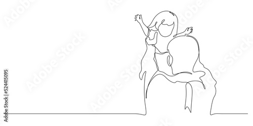 father with daughter in hands up in the air continuous line drawing