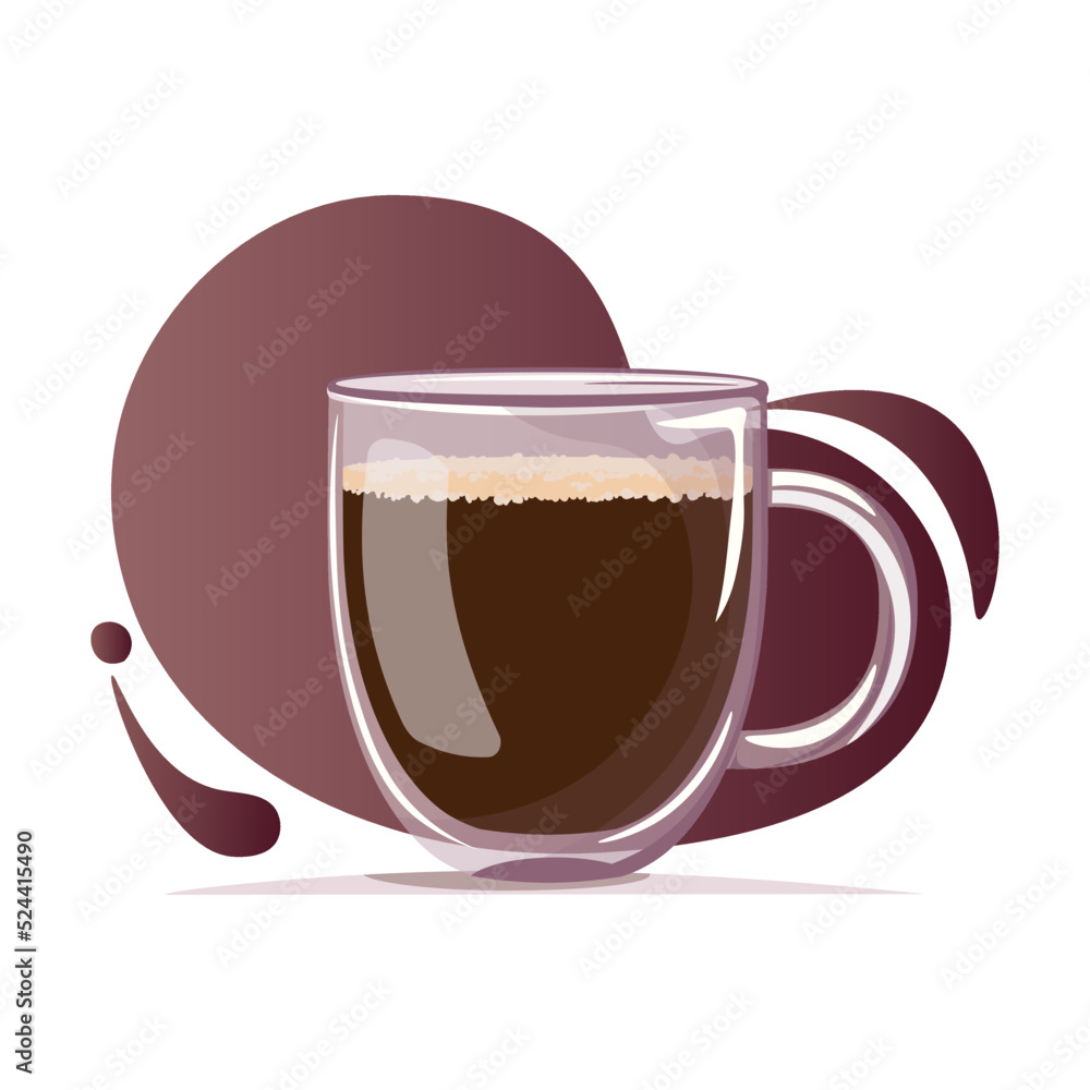 Vector illustration of glass mug with double bottom of coffee on dark gradient background. Coffee cup with americano. Coffee illustration for banner, website, social media, flyer and and postcard Vector illustration of glass mug with double bottom of coffee on dark gradient background. Coffee cup with americano. Coffee illustration for banner, website, social media, flyer and and postcard