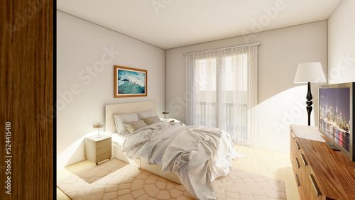 3D rendering of an elegant bedroom