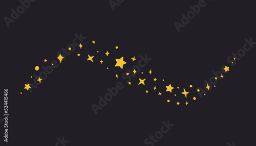 Magic stars silhouette in simple style, vector illustration. Shiny stick icon for print and design, hand drawn sketch. Night sky background, magician cast spell, fairy stars and sparkles