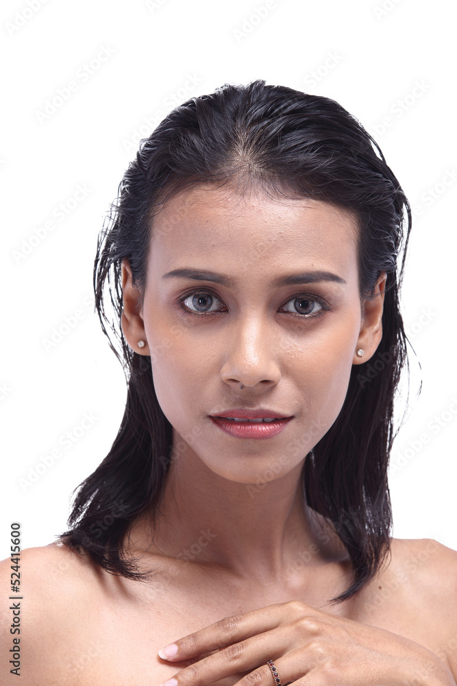 Half body portrait 20s Beautiful Asian black hair woman, fashion cosmetic make up and beautiful face eye lips with clean clear skin, studio lighting white background isolated Half body portrait 20s Beautiful Asian black hair woman, fashion cosmetic make up and beautiful face eye lips with clean clear skin, studio lighting white background isolated