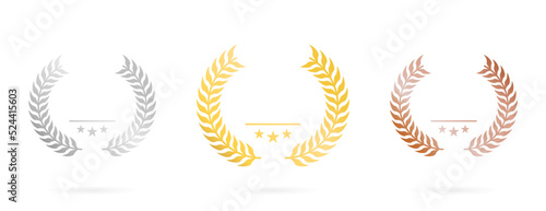 Laurel Wreath for Winner Silhouette Icon. Award Victory Circle Leaf Olive Branch Greek Pictogram. Vintage Emblem Gold Bronze Silver Champion Prize Certificate. Decoration Isolated Vector Illustration