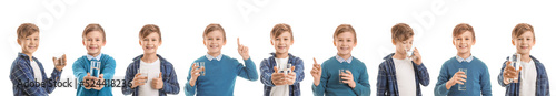Set of cute little boy with...