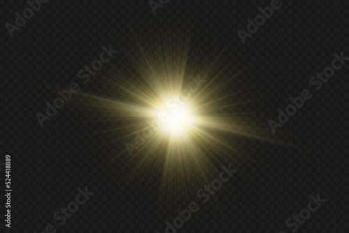 Light effects, glare, glitter, explosion, golden light, Vector illustration. shining golden stars.