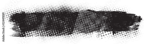 Glitch distorted brush stroke . Noise destroyed logo . Trendy defect error shapes . Glitched frame .Grunge textured . Distressed effect .Vector shapes with a halftone dots screen print texture.