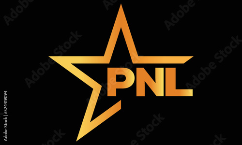 PNL golden luxury star icon three letter logo design vector template. royal logo | luxury logo | jewelry logo | premium logo | iconic logo | Victoria logo |	