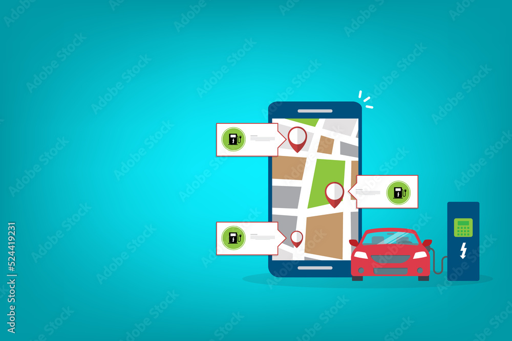Owner of the electric car using smart phone to locate charging station in the city Owner of the electric car using smart phone to locate charging station in the city