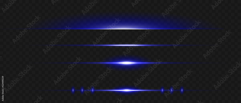 Obraz premium Vector illustration in blue color. Set of light effects. Glare and flash. Bright beams of light. Glowing lines. Vector illustration.Dust. Christmas Flash.