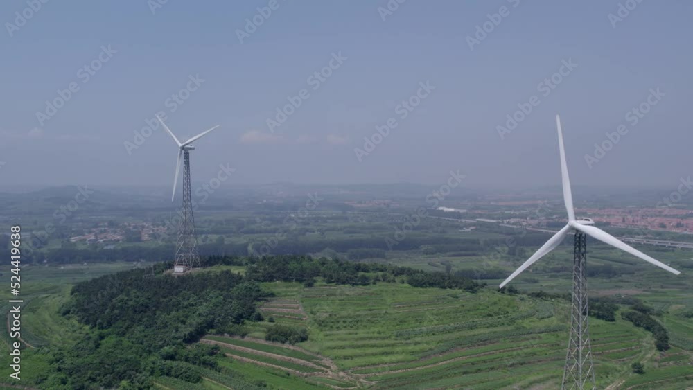 Aerial photography outdoor farmland turbine wind power generation equipment Aerial photography outdoor farmland turbine wind power generation equipment
