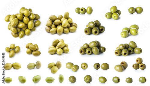 фотографія Set of green olives isolated on white