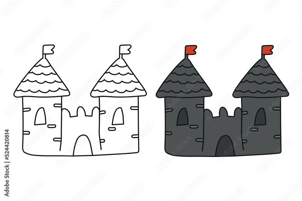 Cute cartoon medieval castle coloring book for children.
